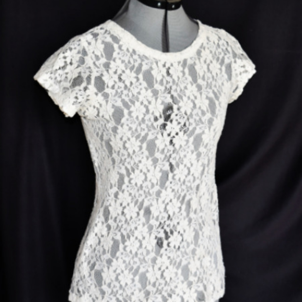 Lush Top Blouse Floral Lace Back Zipper Cream Cap